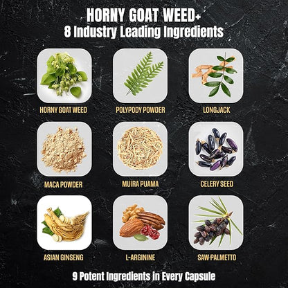 PureFlow 9 in 1 Horny Goat Weed MAX | Fully Dosed Men's Performance Supplement | Pills for Men Fast Acting Blood Flow | 9 Ultra Ingredients for Fast Results/Science Backed - 60 Capsules