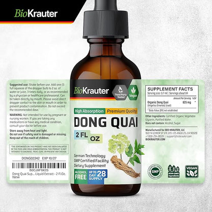 BIO KRAUTER Dong Quai Tincture - Angelica Root Liquid Extract - Women’s Health Support - Alcohol and Sugar Free Angelica Tincture - Vegan Dong Quai Drops 2 Fl.Oz.