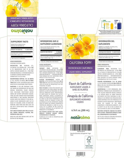 Naturalma Eschscholzia (Eschscholzia californica) herb Alcohol-Free Tincture - 6.76 fl oz Liquid Extract in Drops - Herbal Supplement - Vegan