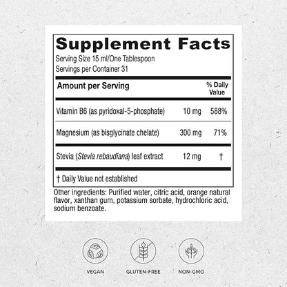 Vitanica Magnesium Tonic, Liquid Magnesium Bisglycinate Chelate 300 mg with Vitamin B6, Dr Formulated Supplement, Orange Flavor, Vegan, Gluten Free and Non-GMO,16 fl oz