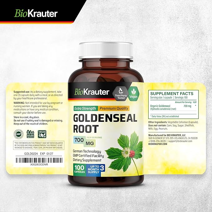 BIO KRAUTER Goldenseal 100 Capsules & Slippery Elm 60 Gummies