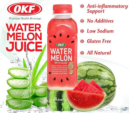 OKF Watermelon with Aloe Vera Drink, Sweet and Refreshing W/Chewable Aloe added. Real Watermelon Juice and Real Aloe Vera Gel Added, 16.9 Fluid Ounce (Pack OF 10)