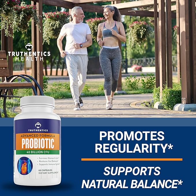 TRUTHENTICS Probiotic 40 Billion CFU with Prebiotics - Bifidobacterium Lactobacillus Acidophilus & Paracasei Probiotics for Men & Women - Gluten Free, Non-GMO, Shelf Stable - Made in USA - 60 Capsules