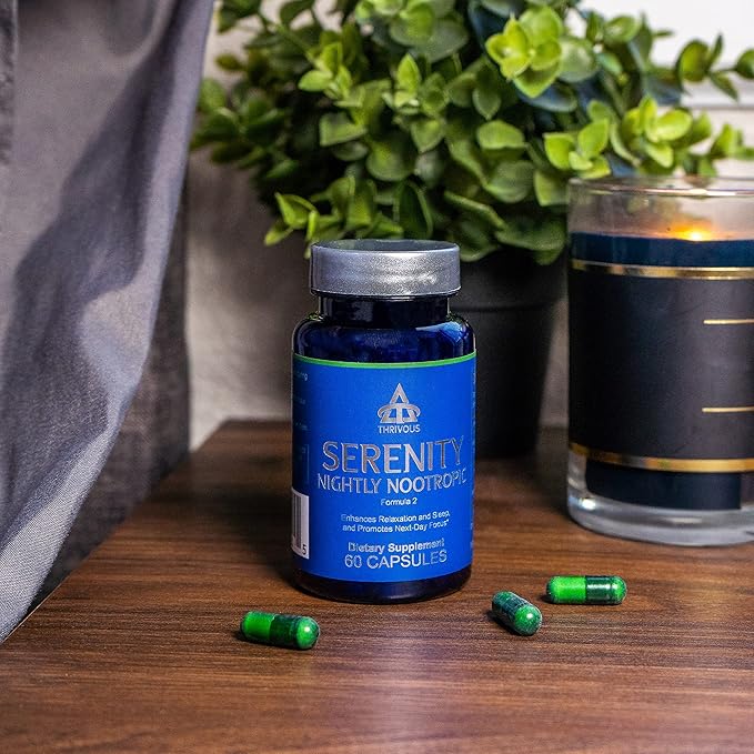 Thrivous Serenity - Natural Sleep Aid Pills - 5mg Melatonin with 200mg L-Theanine and Magnesium Glycinate - Extra Strength Stress Relief Supplement - 30 High Dose Servings - 60 Capsules