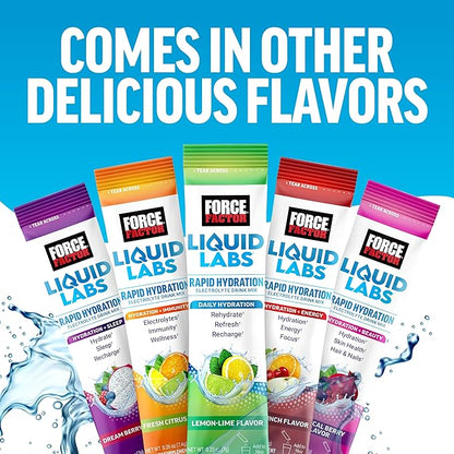 Force Factor Liquid Labs Electrolytes Powder Packets—Mango Margarita—Energy Hydration Packets to Make Electrolyte Water with 5 Essential Electrolytes, Vitamins, Minerals & Antioxidants, 20 Stick Packs
