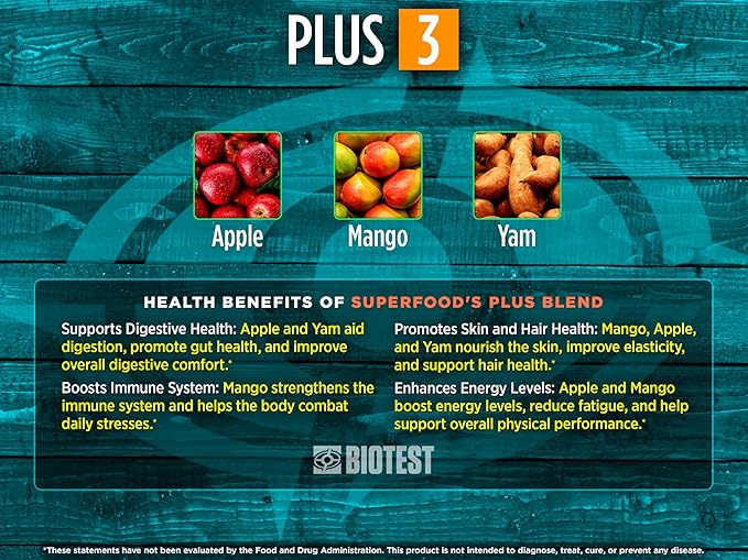 Biotest Superfood Powder Blend of 18 Whole Food Berries, Fruits, and Vegetables - Healthy Polyphenols, Antioxidants, Vitamins, Minerals - 60 Day Supply - 150 g