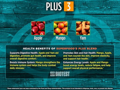 Biotest Superfood Powder Blend of 18 Whole Food Berries, Fruits, and Vegetables - Healthy Polyphenols, Antioxidants, Vitamins, Minerals - 60 Day Supply - 150 g