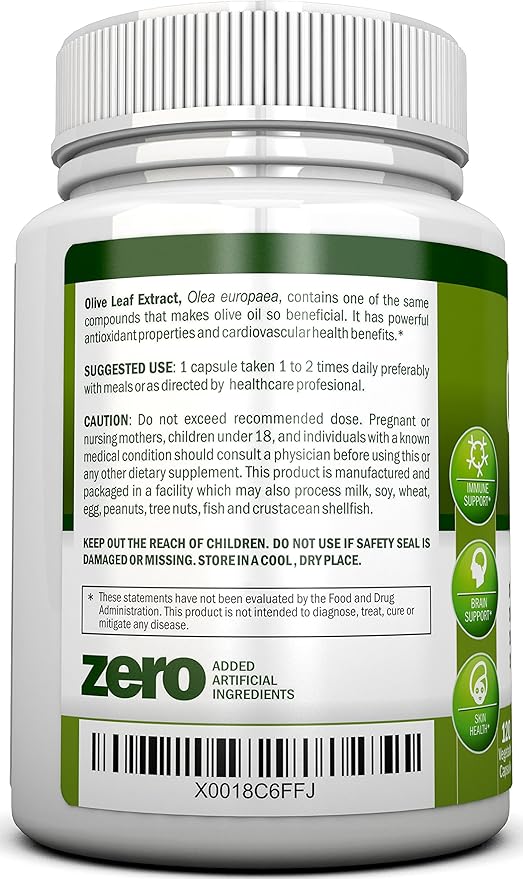 Olive Leaf Extract - 750 Mg - 120 Capsules - Extra Strength - 20% Oleuropein - Non-GMO Formula - Premium Quality From Pure Olive Leaves - Powerful Antioxidant - Great for Heart, Skin and Brain