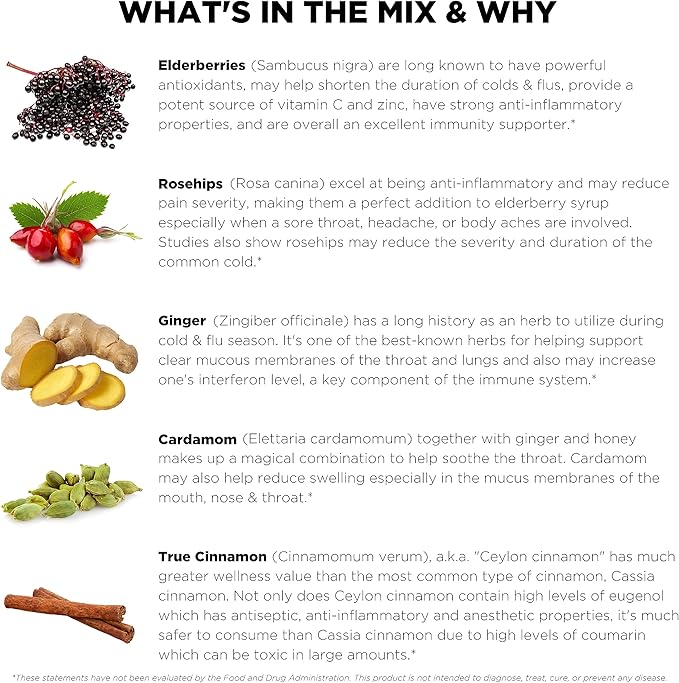 Organic Elderberry Syrup Kit, Makes up to 24 oz, Includes Natural Cotton Brew Bag, USDA Certified Organic Dried Elderberries and Immune Support Herbs, Bulk Kit, 4 oz. (113g)