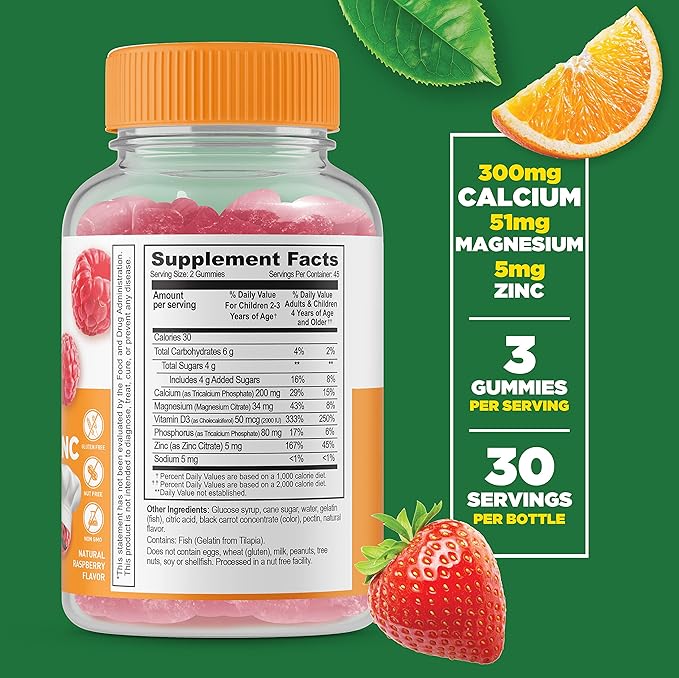 Lifeable Zinc 25mg Kids + Calcium Magnesium & Zinc Kids, Gummies Bundle - Great Tasting, Vitamin Supplement, Gluten Free, GMO Free, Chewable Gummy