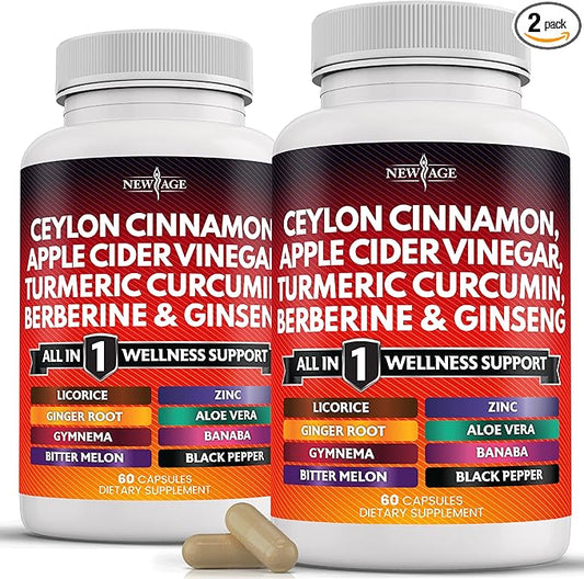 Ceylon Cinnamon, Turmeric, Apple Cider Vinegar, Ginseng, Aloe Vera, Berberine Plus Banaba, Ginger Root - 120 Count