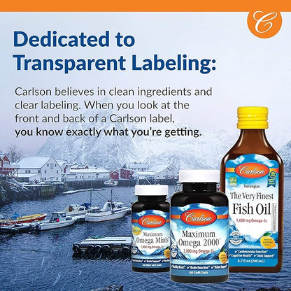 Carlson - Cod Liver Oil Gems, Low Vitamin A, 230 mg Omega-3s, Norwegian, Wild Caught, Sustainably Sourced, 300 Softgels