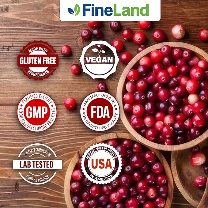 FineLand Cranberry Extract 60:1 (30,000mg Equivalent) - High Potency Urinary Tract Support - 100 Vegan Capsules, 3-Month Supply - Non-GMO, Gluten-Free, USA Made