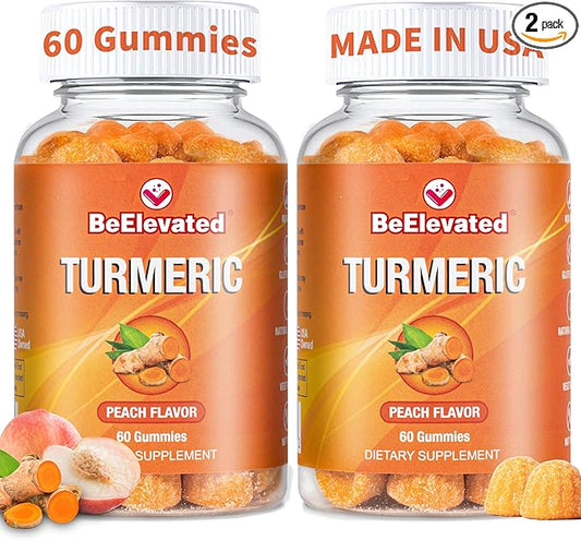 Curcumin Turmeric Gummies – Extra Strength 2000mg 8:1 Extract Turmeric Supplement Gummies with Black Pepper & Ginger – Vegan Non-GMO Joint Support Chewables – Peach Flavor - Pack of 2