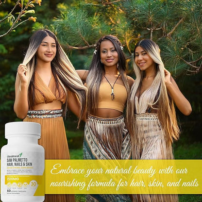 Hair, Nails & Skin Care with – Saw Palmetto, Biotin, Amla - 60 Non-GMO, Gluten Free, Veggie Capsules for Men and Women
