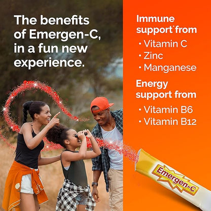 Emergen-C Kidz Crystals, On-the-Go Emergen-C Immune Support Supplement with Vitamin C, B Vitamins, Zinc and Manganese, Sparkly Strawberry - 56 Stick Packs