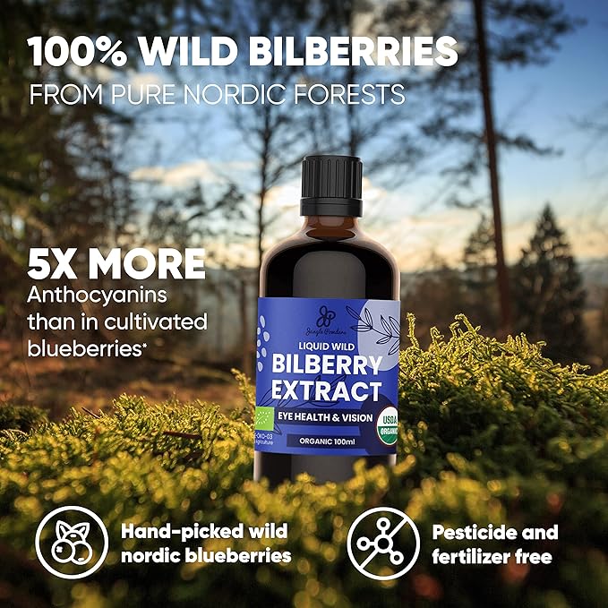 Wild Bilberry Extract for Eyes USDA Organic 3.4oz Bottle, Black Red Raspberry Powders Bundle 5 Ounce Bag, Freeze Dried Raspberries for Baking Smoothies Dehydrated Fruit