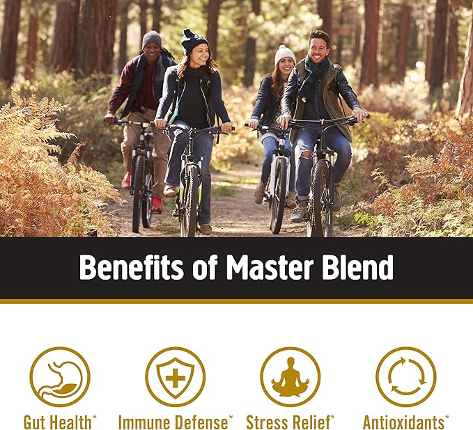 OM MUSHROOM SUPERFOOD Master Blend Mushrooms & Adaptogens Capsules, 84 Count, 28 Servings, 10 Mushroom Complex with Adaptogens for Immune and Stress Support