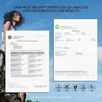 Lions Mane Mushroom Organic Supplement (Hericium Extract) 60 Veggie Caps - Immune Support Supplement; Improve Cognitive Function + Promote Vitality, Protect Nerve Cells