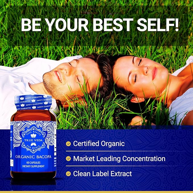 Bacopa Monnieri Supplement - Bacopa Supplements | USDA Organic Bacopa Monnieri Organic | 20X Concentrated Extract | 50% Bacosides | Brahmi Capsules | 60 Bacopa Monnieri Capsules | Bacopa Extract