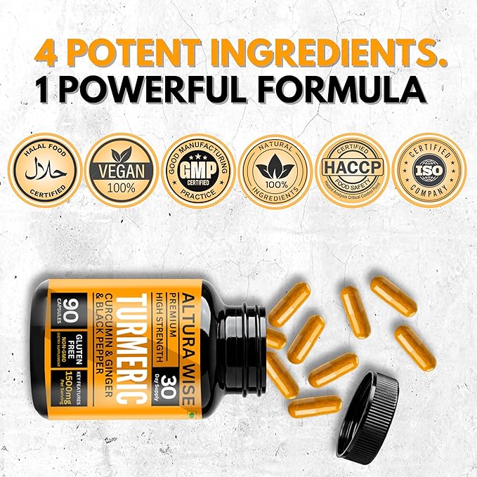 Turmeric Curcumin with Ginger & Black Pepper – Extra Strength Joint & Digestion Support – Natural, Non-GMO – Ultra High Absorption Turmeric Supplement – 1500mg, 90 Count