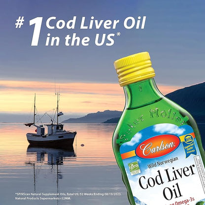 Carlson - Cod Liver Oil Gems, Low Vitamin A, 230 mg Omega-3s, Norwegian, Wild Caught, Sustainably Sourced, 300 Softgels
