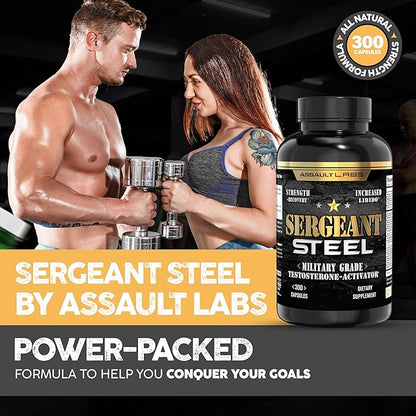 Sergeant Steel Blended with shilajit,Ashwagandha,mucuna,Magnesium,Nettle,zinc and Others for,Muscle Growth,Energy,Calm and Immune Support.300 Capsules 2 Months Supply.