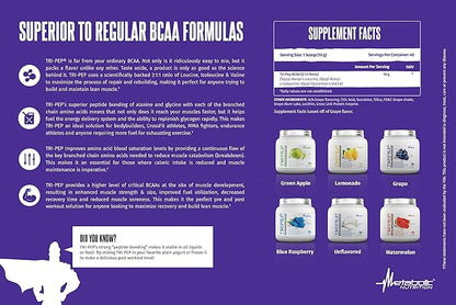 Metabolic Nutrition - TRIPEP - Tri-Peptide Branch Chain Amino Acid, BCAA Powder, Pre Intra Post Workout Supplement, Blue Raspberry, 400 Grams (40 Servings)
