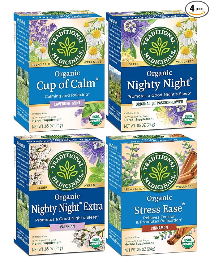 Traditional Medicinals Organic Nighty Night Extra with Valerian Herbal Tea, Promotes a Good Night’s Sleep, (Pack of 4) - 64 Tea Bags Total