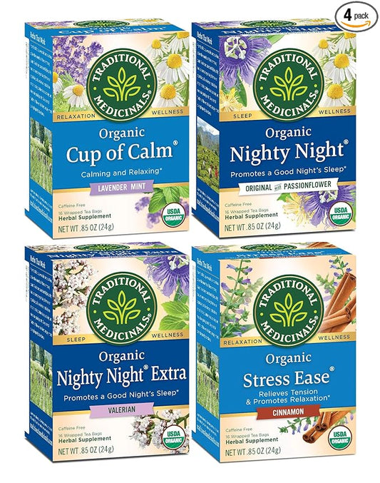 Traditional Medicinals Organic Nighty Night Extra with Valerian Herbal Tea, Promotes a Good Night’s Sleep, (Pack of 4) - 64 Tea Bags Total