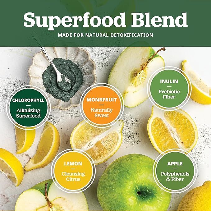 All About Juicing PuriVibe Chlorophyll Shots | Superfood Juice Powder, Wellness Shot Supplement - 2X Strength - Green Juice - Infused with Lemon & Apple - 15 Stick Packs
