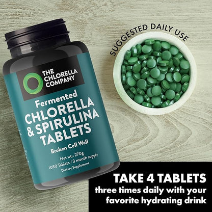 | Fermented Chlorella & Spirulina Tablets | Broken Cell Wall | 1,080 Tablets | Chlorophyll | Supergreens | Gluten-Free | Vegan | Non-GMO