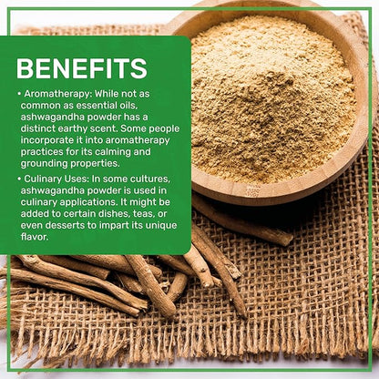Jiva Organics Ashwagandha Root Powder 1.25 Pound (20oz) - Gluten Free, Indian Ginseng, Raw, Pure, Non-GMO, Lab Tested Ayurvedic Indian Powder
