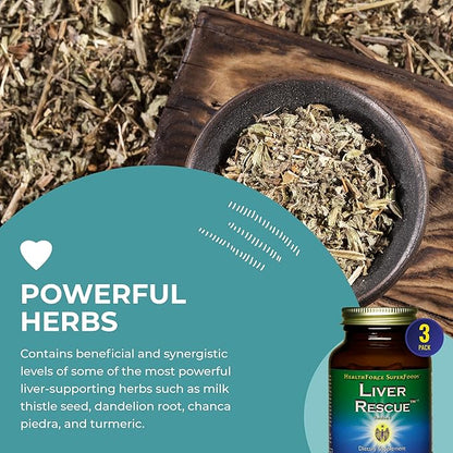 HealthForce SuperFoods Liver Rescue - Natural Liver Cleanse - with Milk Thistle & Dandelion Root - Gluten-Free & Vegan - 120 Capsules (Pack of 3)
