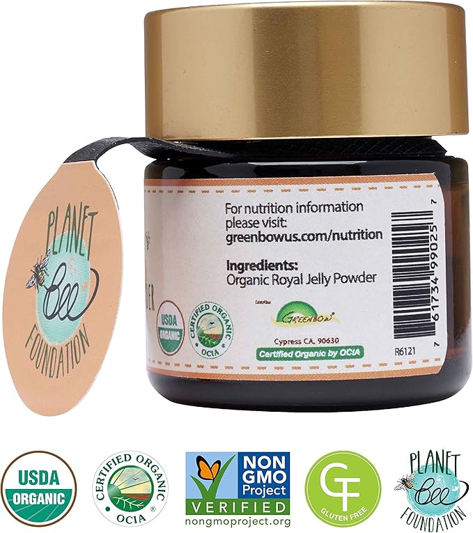 Greenbow Royal Jelly Powder– 100% USDA Certified Organic Royal Jelly, Non-GMO, Gluten Free Royal Jelly, Freeze Dried – One of The Most Nutrition Packed –No Additives/Flavors (17g)