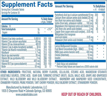 25-in-1 Kids Chewable Multivitamin - Clinically Formulated Kids Multivitamin with Iron Magnesium Vitamins A B Complex C D E Antioxidant Rich Fruit Extracts & More - Made in The USA - 1 Month Supply