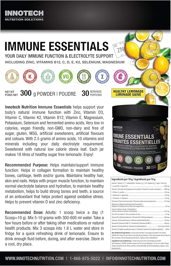 Innotech Nutrition Solutions Immune Essentials, 300 Gram - Lemon Flavour