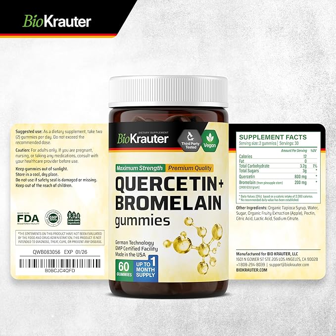 BIO KRAUTER Quercetin with Bromelain 60 Gummies & L-Methylfolate 60 Gummies