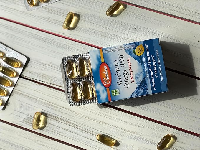 Carlson - Maximum Omega 2000 Grab + Go Packs, 2000 mg Omega-3s, Wild-Caught, Norwegian Fish Oil Supplement, Sustainably Sourced Fish Oil Capsules, Lemon, 30 Softgel Pack
