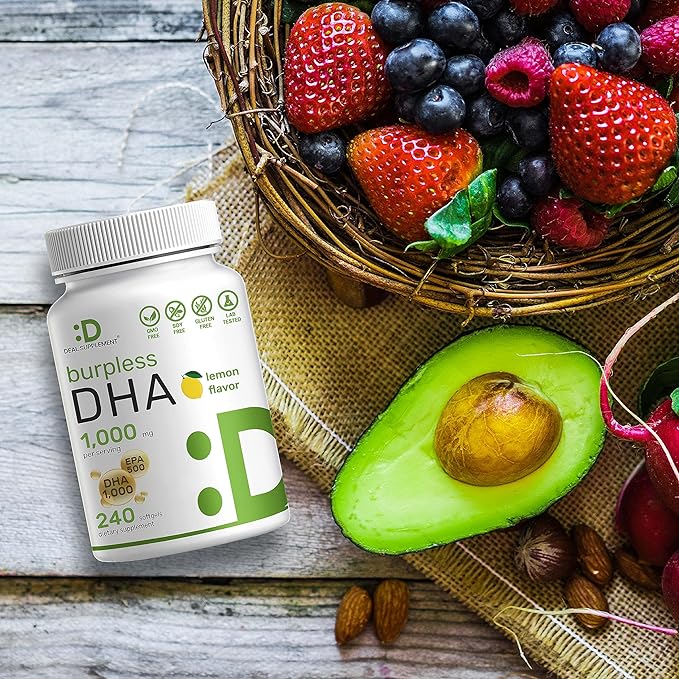 DHA Supplements | 240 Softgels, Burpless, Lemon Flavor, DHA 1000mg + EPA 500mg, Wild Caught Fish