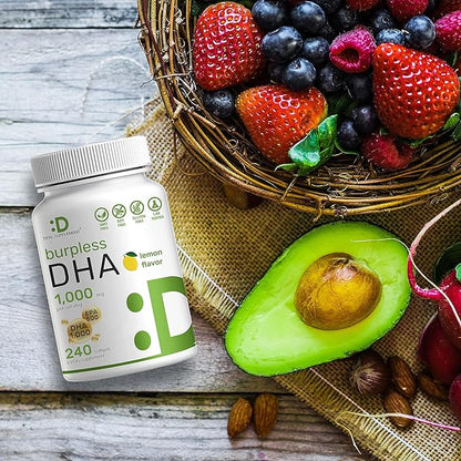 DHA Supplements | 240 Softgels, Burpless, Lemon Flavor, DHA 1000mg + EPA 500mg, Wild Caught Fish
