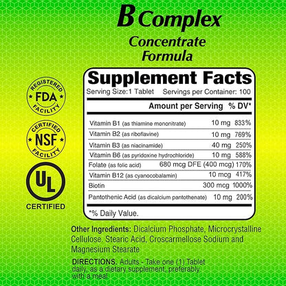 ALFA VITAMINS B Complex Formula - Daily Nutritional Supplement - B Vitamins for a Healthier Heart and Nervous System, and Natural Energy Increase - 100 Tablets