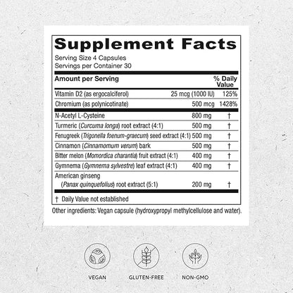 Vitanica Metabolic Manager - Herbal Supplement to Support Healthy Metabolic Response - Dietary Supplement with Vitamin D - Vegan Antioxidant Supplement - 120 Capsules