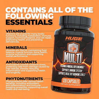 Huge Multi, Multivitamin for Men, High-Performance All-in-One Formula for Athletes & Bodybuilding, Vitamin & Mineral Replenishment, Supports Immune System & Healthy Hormone Levels (120 Capsules)