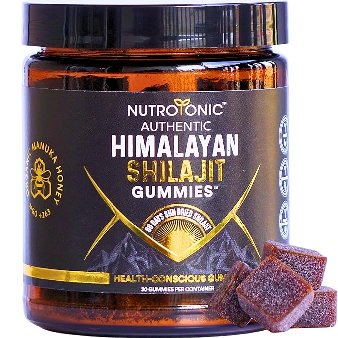 NutroTonic® Organic SHILAJIT Gummies | Peach & Vanilla Flavor | Wild Crafted Manuka Honey MGO +263 | Heart, Brain, Cellular Health | 30 Healthy Gummies | Proudly Made in USA with the Finest Ingredients