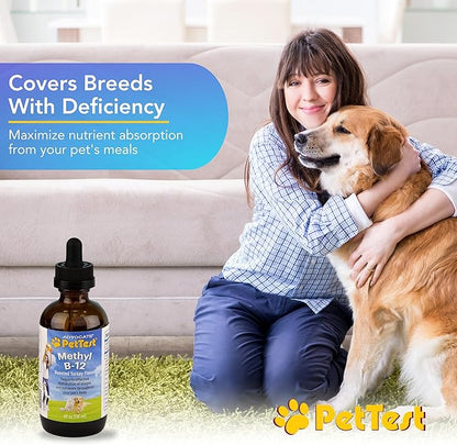 PetTest Methyl B12 Vitamin Liquid Drops 4fl oz (5000 MCG) Supplement with Methylcobalamin for Diabetic Pets, Maximum Absorption to Increase Energy for Dogs and Cats