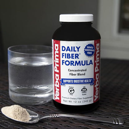 Yerba Prima Daily Fiber Formula Powder - 12 oz (Pack of 4) - Soluble & Insoluble Dietary Fiber Supplement - Gut Health - Vegan, Non-GMO, Gluten-Free