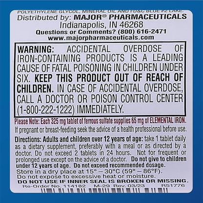 MAJOR Ferosul - Ferrous Sulfate 325mg Tablets with 65mg of Elemental Iron - Iron Supplement for Women, Men - Red - 100 Tablets (3 Pack)