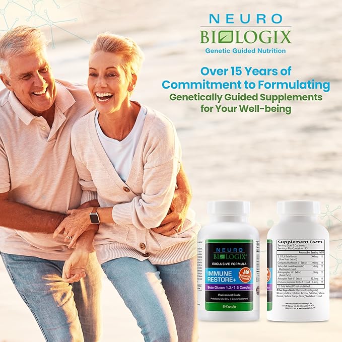 Immune Restore+ - Contains Beta Glucan 1,3/1,6 Complex & Herbal Extracts for Immune Support - Supports T-Cell & Macrophage Activity - With Cordyceps, Astragalus, Turkey Tail & Echinacea - 90 Capsules