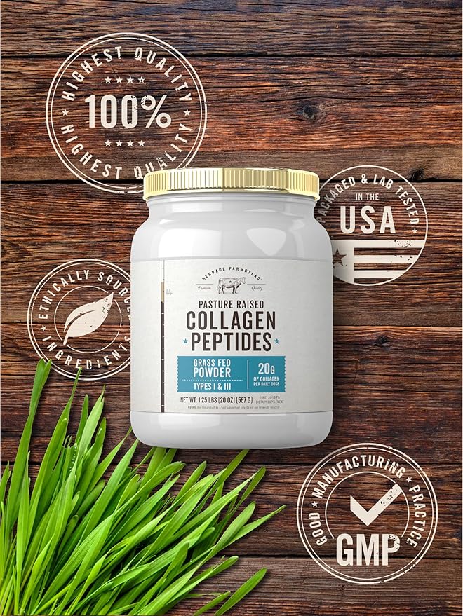 Carlyle Grass Fed Collagen Peptides Powder 20oz | Unflavored | Pasture Raised | Types I & III | 20g of Collagen Per Daily Dose | Non-GMO, Gluten Free | by Herbage Farmstead